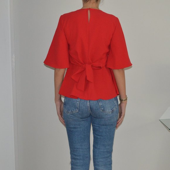 Zara business casual Top Red color with wide sleeves- XS - Picture 2 of 8